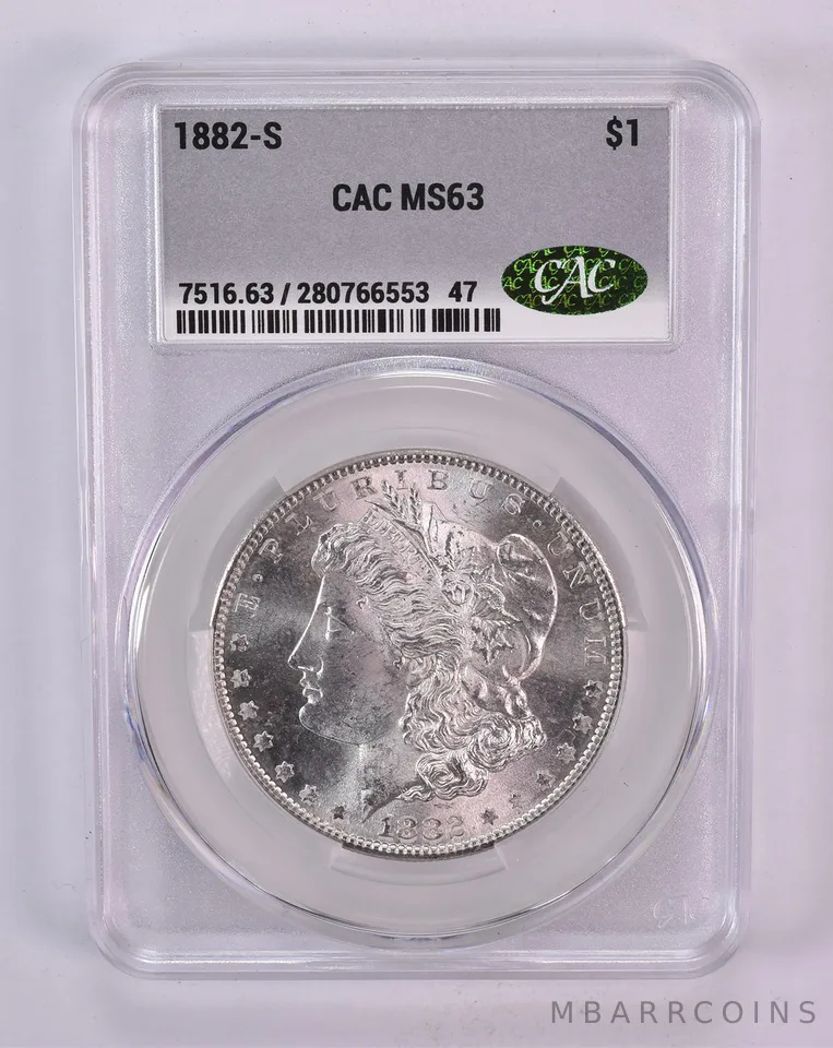 1882-S Morgan Silver Dollar MS63 CAC CACg