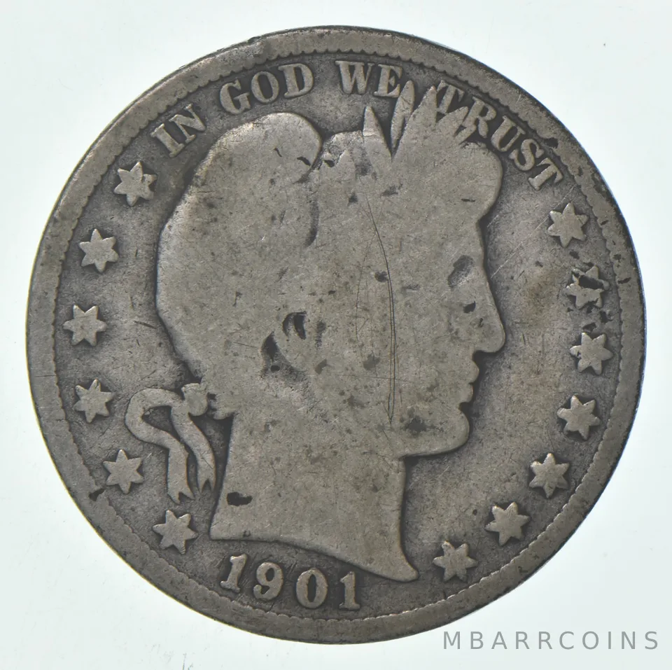 1901-S Barber Half Dollar Average Circ 90% Silver