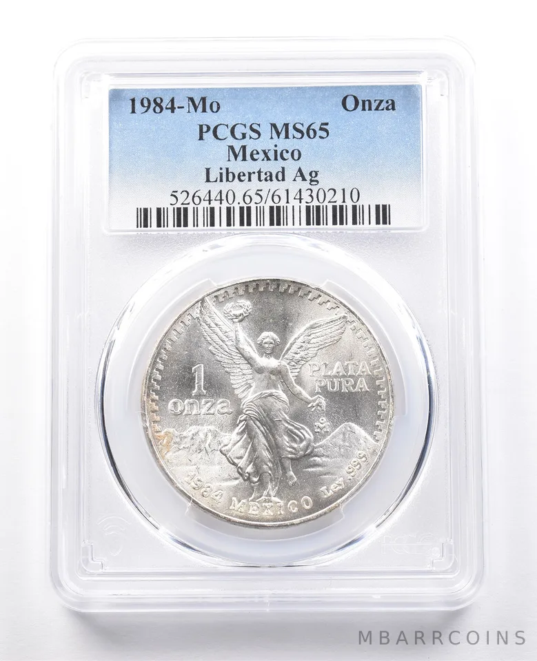 1984 Mo Mexico 1 Onza Silver Libertad MS65 PCGS Blue Label