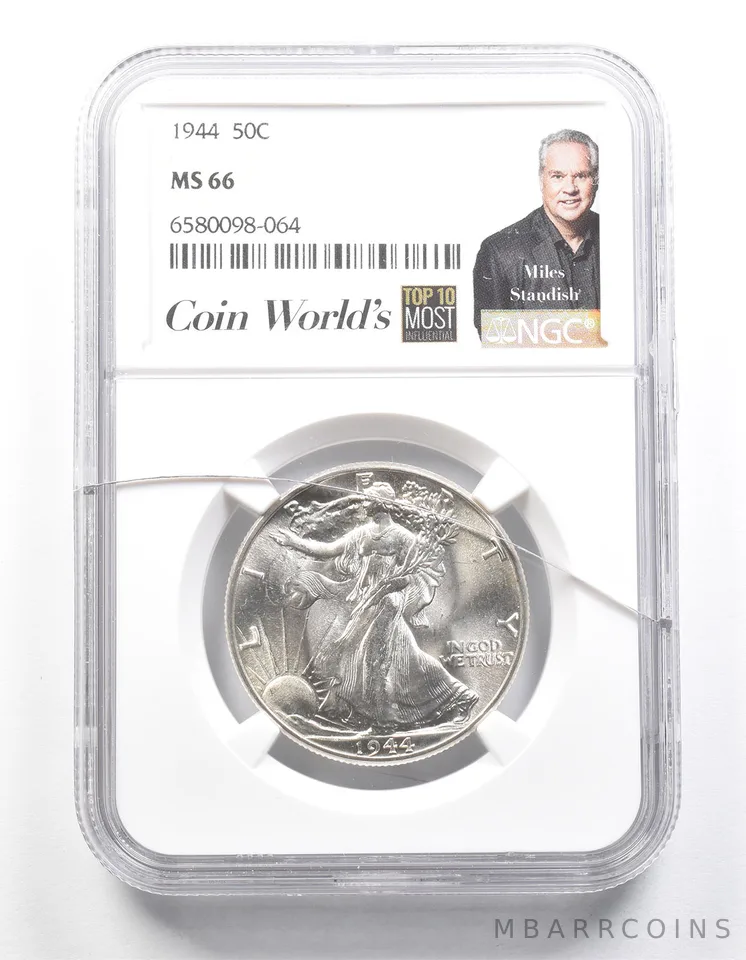 1944 Walking Liberty Half Dollar Miles Standish MS66 NGC *1445