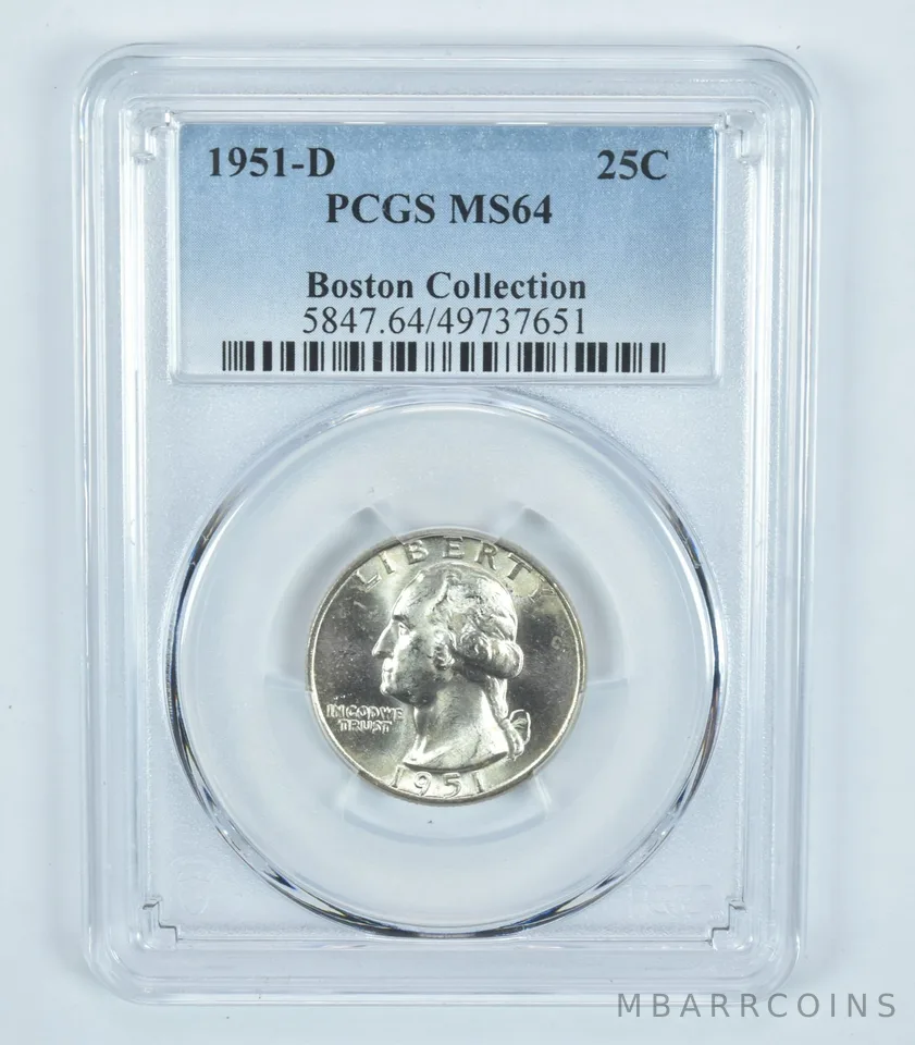 1951-D Washington Quarter Boston Collection MS64 PCGS Blue Label