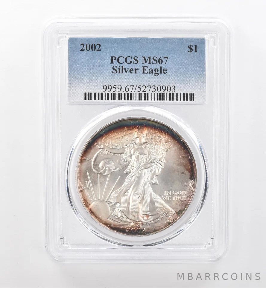 2002 American Silver Eagle MS67 PCGS Beautiful Tone *1966