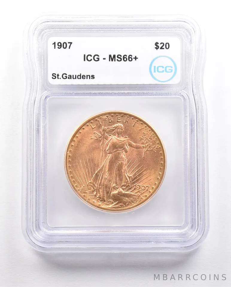 1907 $20 Saint Gaudens Gold Double Eagle MS66+ ICG *5874
