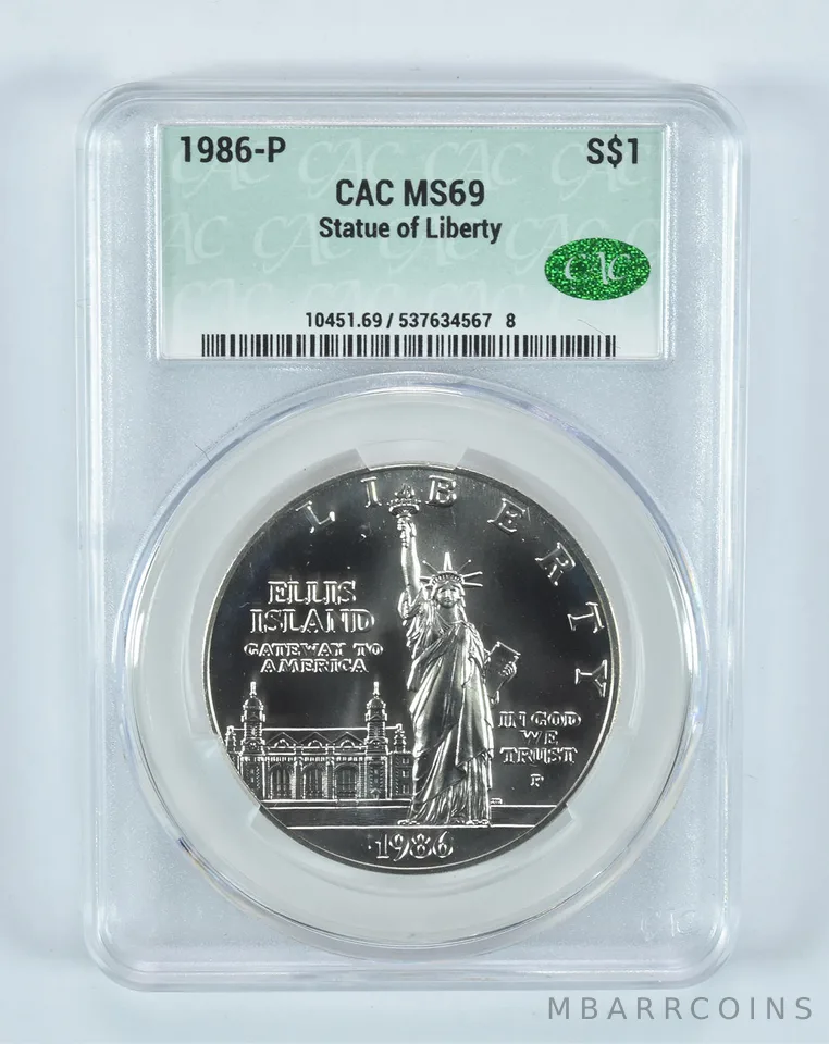 1986-P Statue Of Liberty Commemorative Silver Dollar MS69 CAC CACg