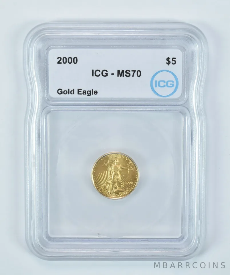 2000 $5 American Gold Eagle 1/10 Oz Gold MS70 ICG