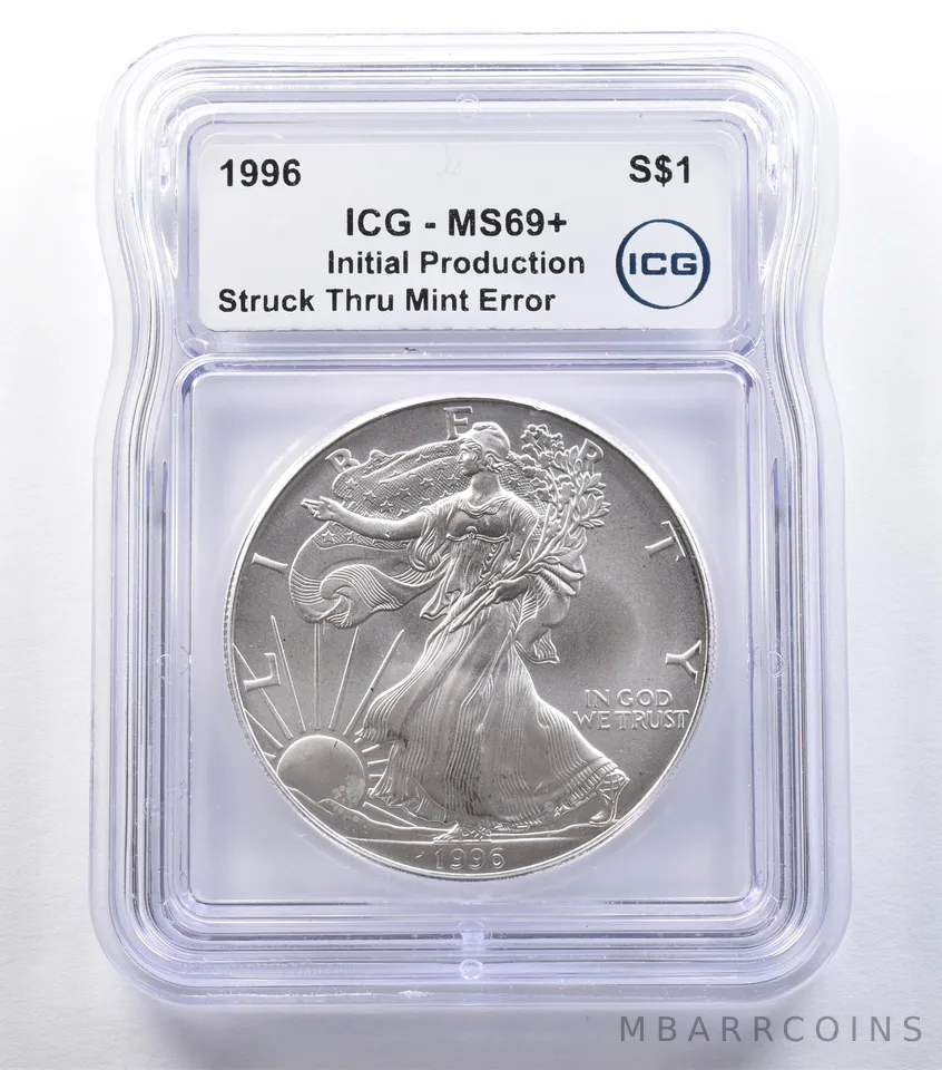 1996 American Silver Eagle Mint Error Struck Thru Production MS69+ ICG *9572