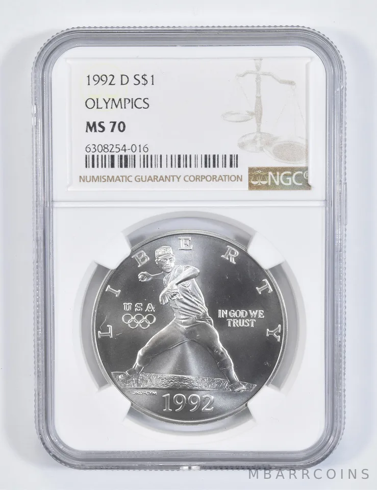 1992-D Olympic Baseball Commemorative Silver Dollar MS70 NGC