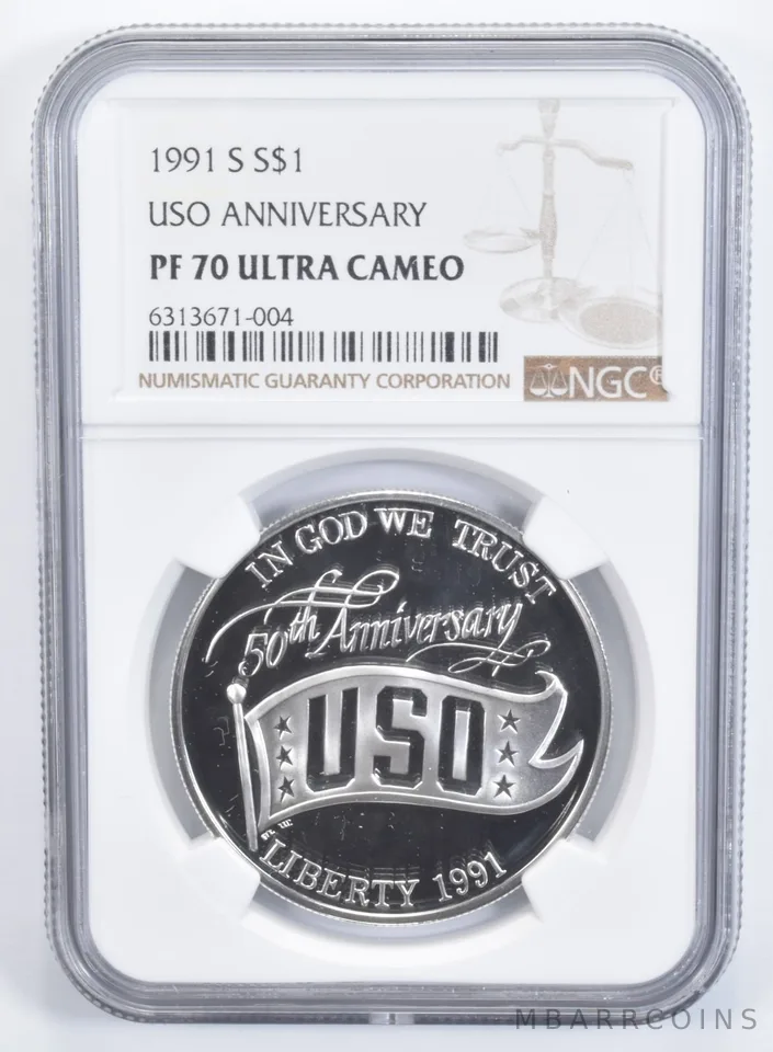 1991-S USO Anniversary Commemorative Silver Dollar PF70 UCAM NGC
