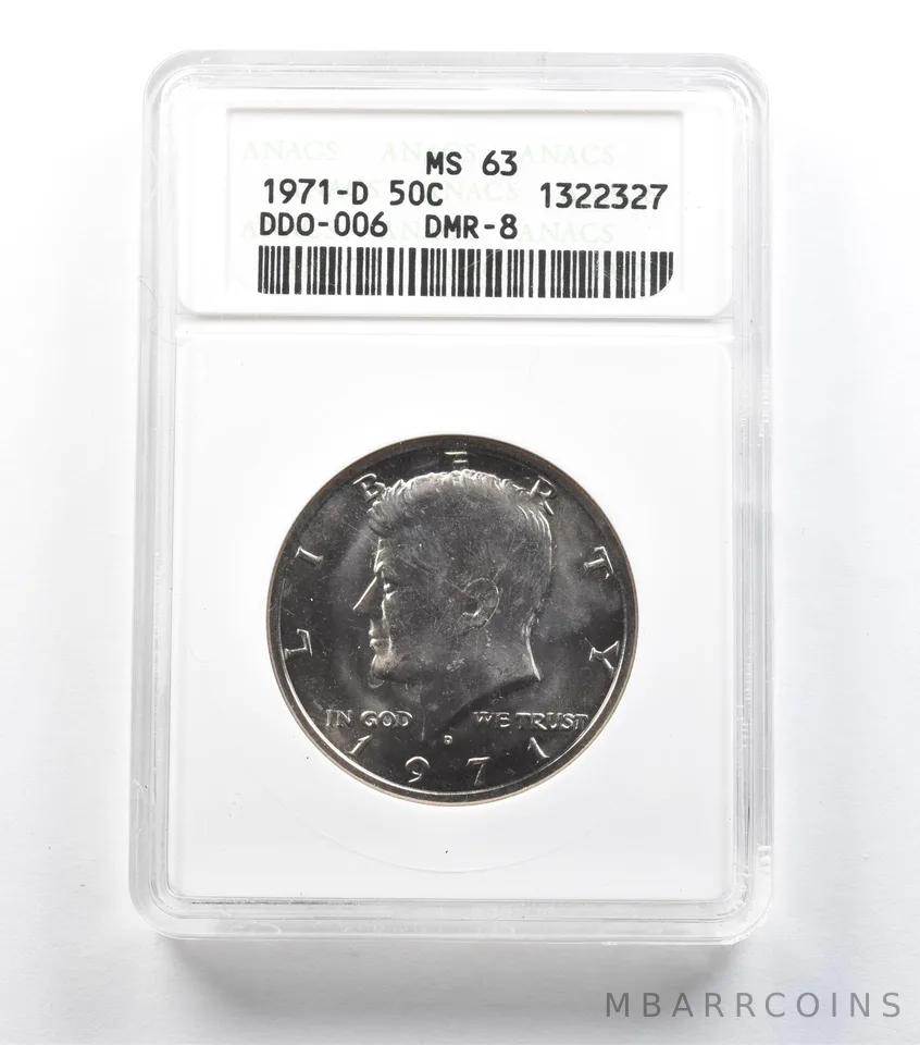 1971-D Kennedy Half Dollar DDO-006 DMR-8 MS63 ANACS a1466