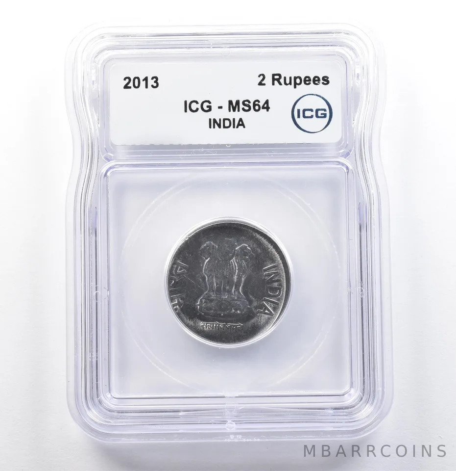 2013 India 2 Rupees Off Center Error MS64 ICG *9952