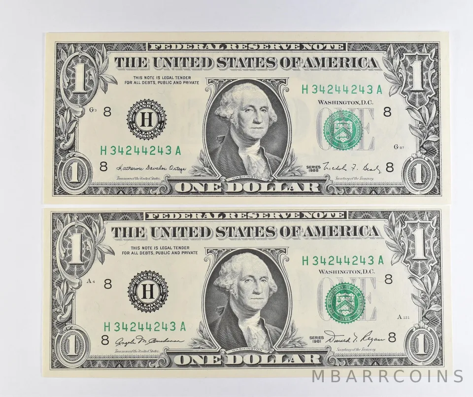 Lot (2) Matching Radar Numbers 1981/1988 $1 St Louis MO FRN *1706