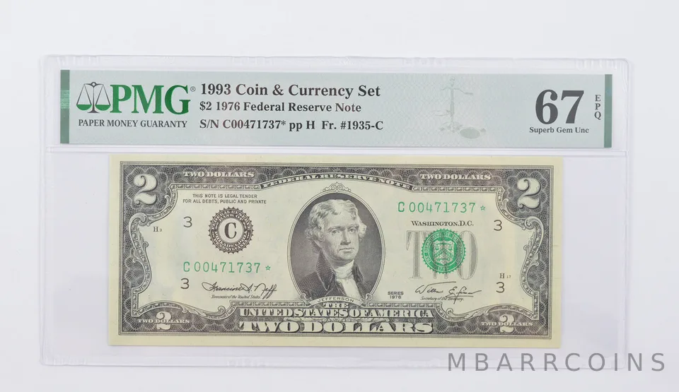 1976 $2 FR Note # 1935-C* 1993 Coin Currency Set PMG 67 EPQ Superb GEM UNC *1809