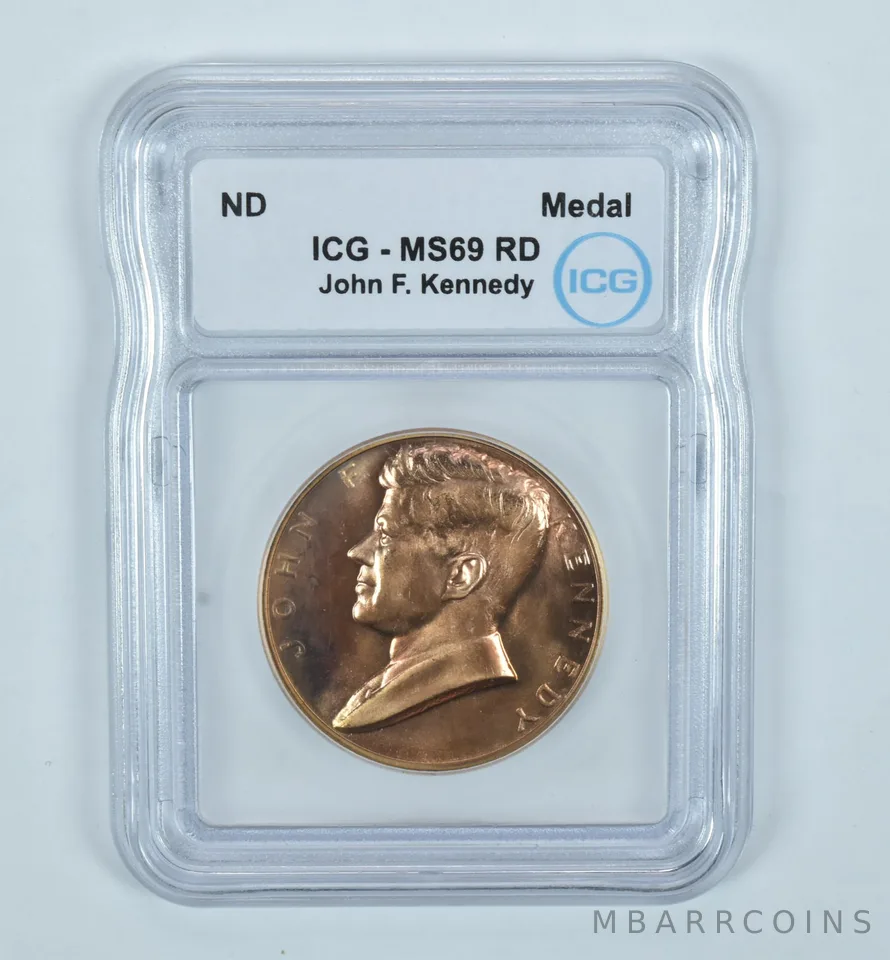 (ND) Presidential Medal Bronze John F Kennedy MS69 RD ICG