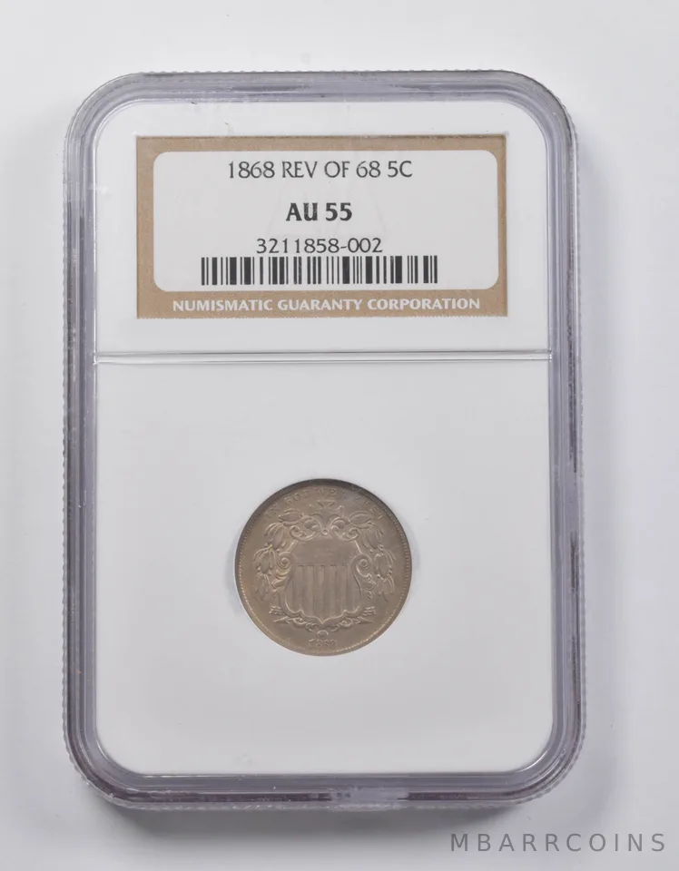AU55 1868 REV Of 68 Shield Nickel NGC a3994