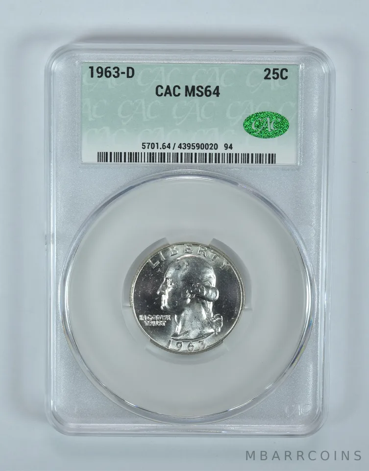 1963-D Washington Quarter MS64 CAC CACg