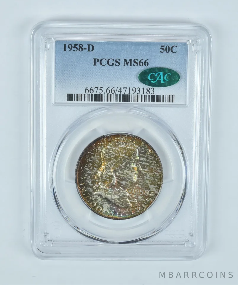 MS66 1958-D Franklin Half Dollar CAC PCGS Beautifully Toned *2117