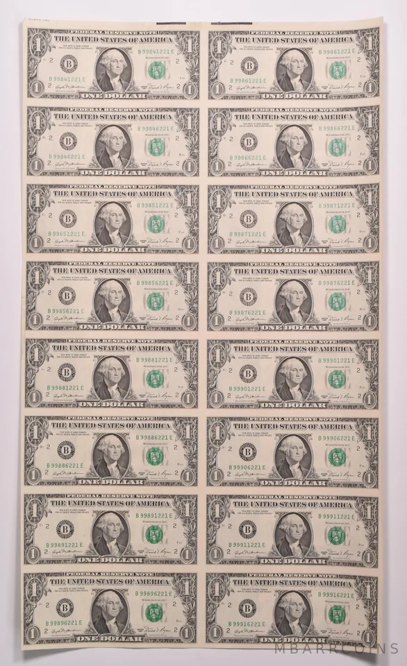 Lot (16) 1981 $1 New York NY FRN Green Seal Uncut Sheet *8155