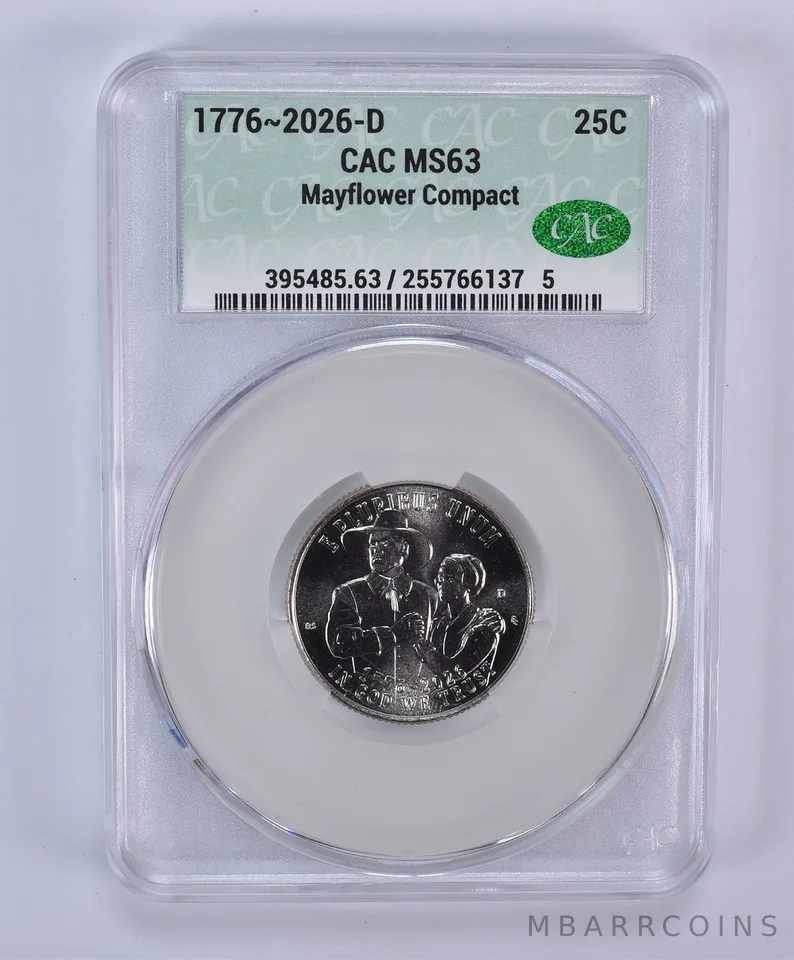 2026-D Mayflower Compact Quarter MS63 CAC CACg
