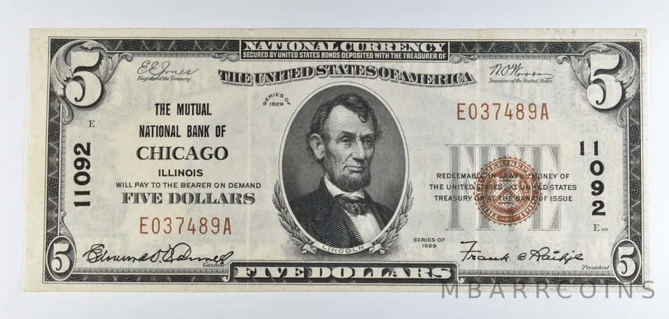 1929 $5 National Currency Note Chicago IL Ch#11092 *8528