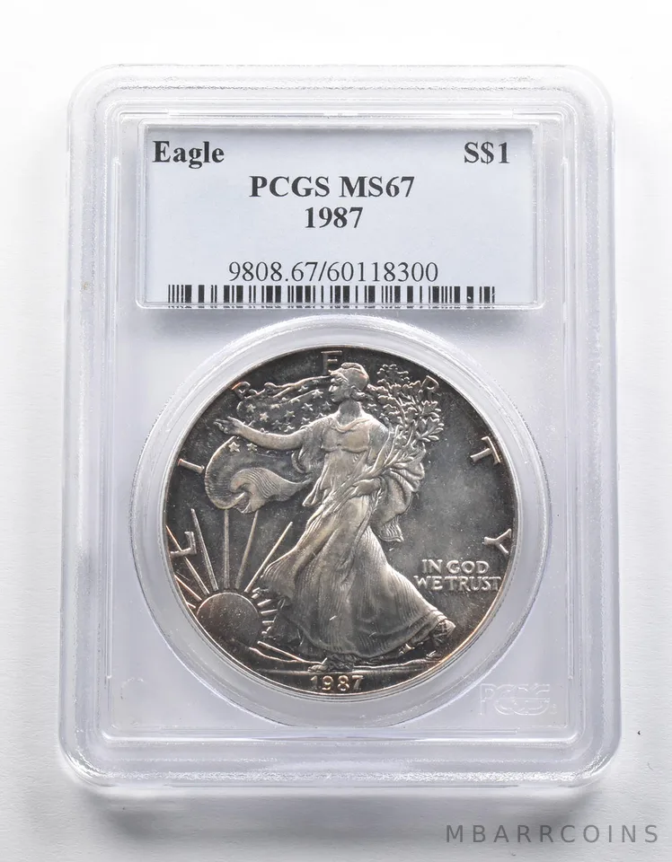 MS67 1987 American Silver Eagle PCGS Insane Color a2343