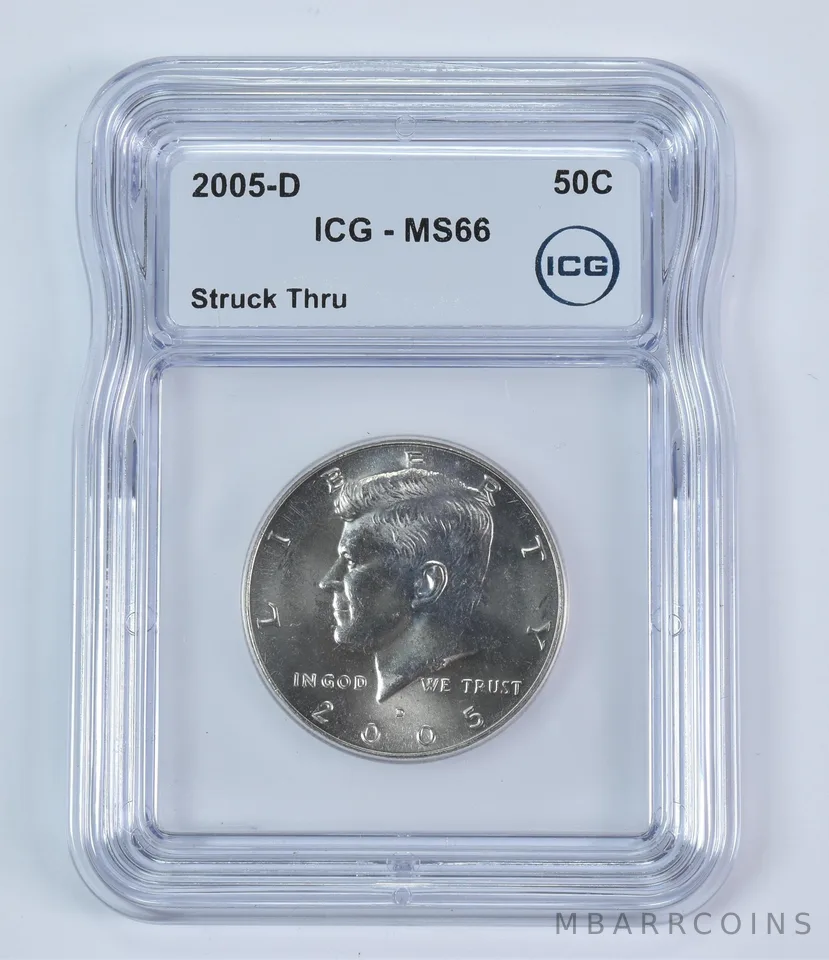 2005-D Kennedy Half Dollar Mint Error Struck Thru MS66 ICG *9336