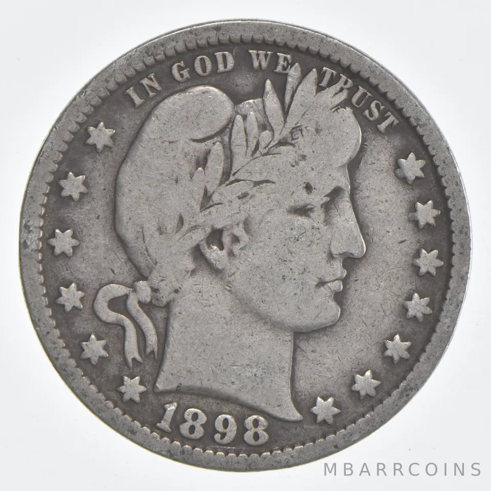 1898 (P) Barber Quarter 90% Silver VG Condition
