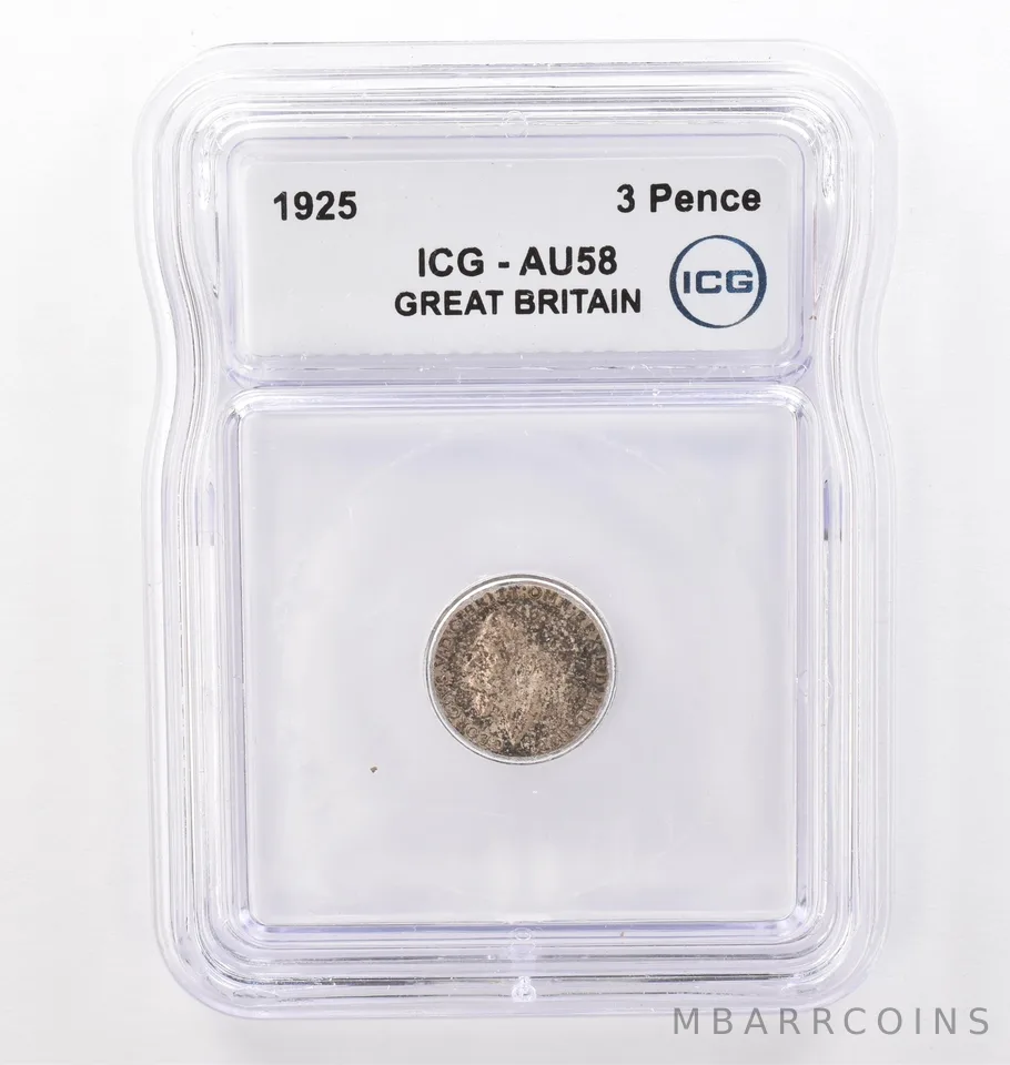 1925 Great Britain 3 Pence AU58 ICG Beautiful Tone *0104