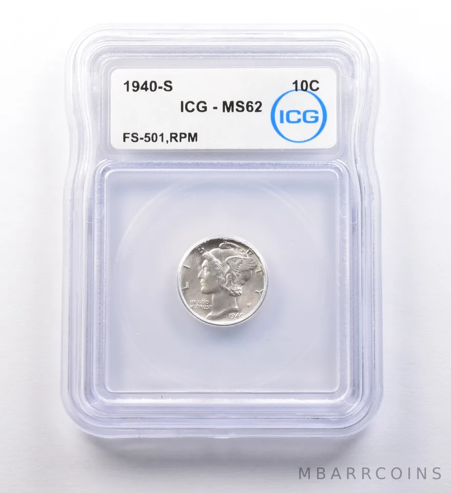 1940-S Mercury Dime FS-501 RPM MS62 ICG *9726