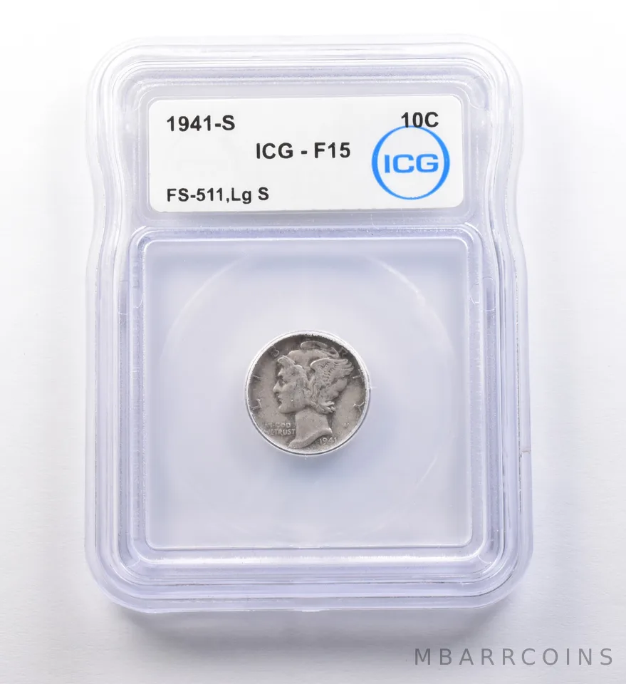 1941-S Mercury Dime FS-511, Large S F15 ICG a9707