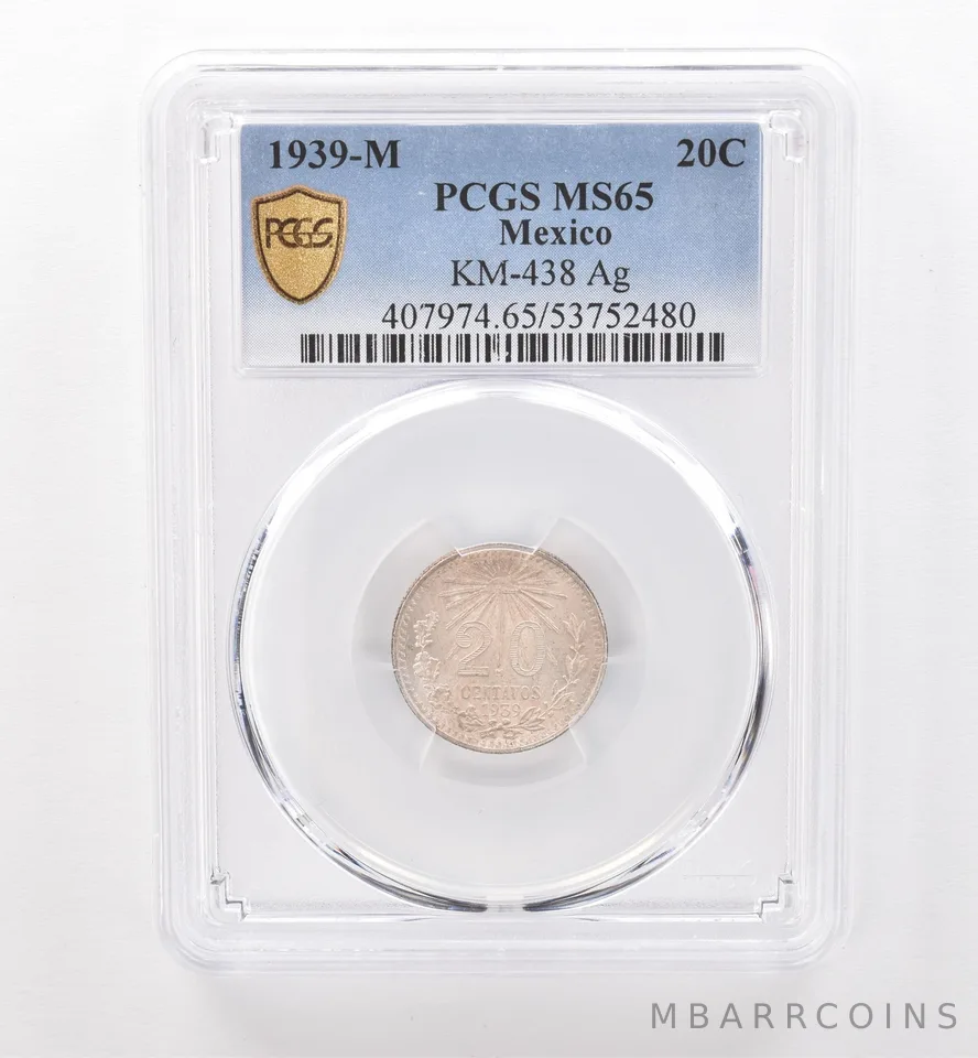 1939 M Mexico 20 Centavos Silver KM-438 MS65 PCGS Beautiful Tone *9524