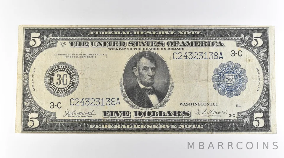 1914 $5 Philadelphia PA FRN Large Note Blue Seal *3124