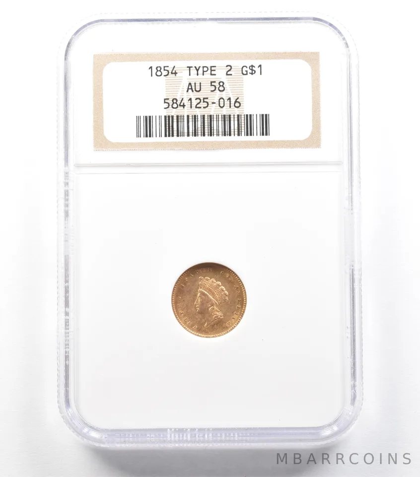 1854 $1 Indian Princess Head Gold Dollar Type 2 AU58 NGC a2171