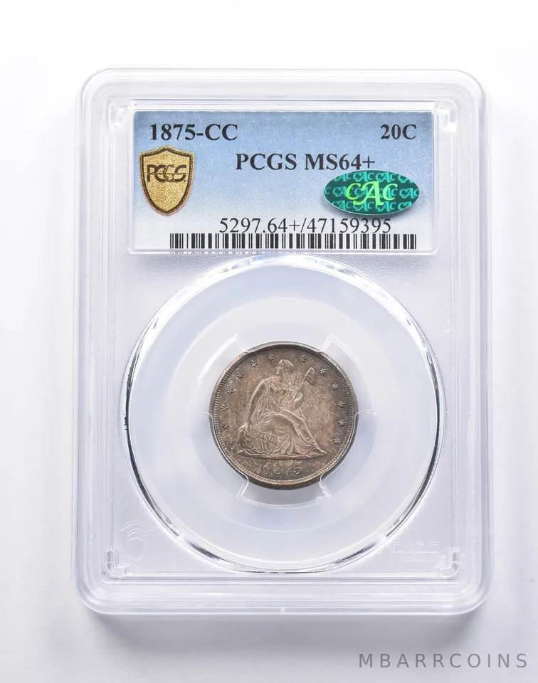 MS64+ 1875-CC Seated Liberty Twenty Cent Piece CAC PCGS *1479