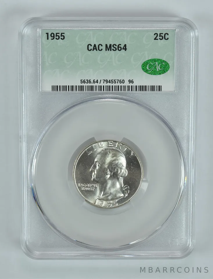 1955 Washington Quarter MS64 CAC CACg