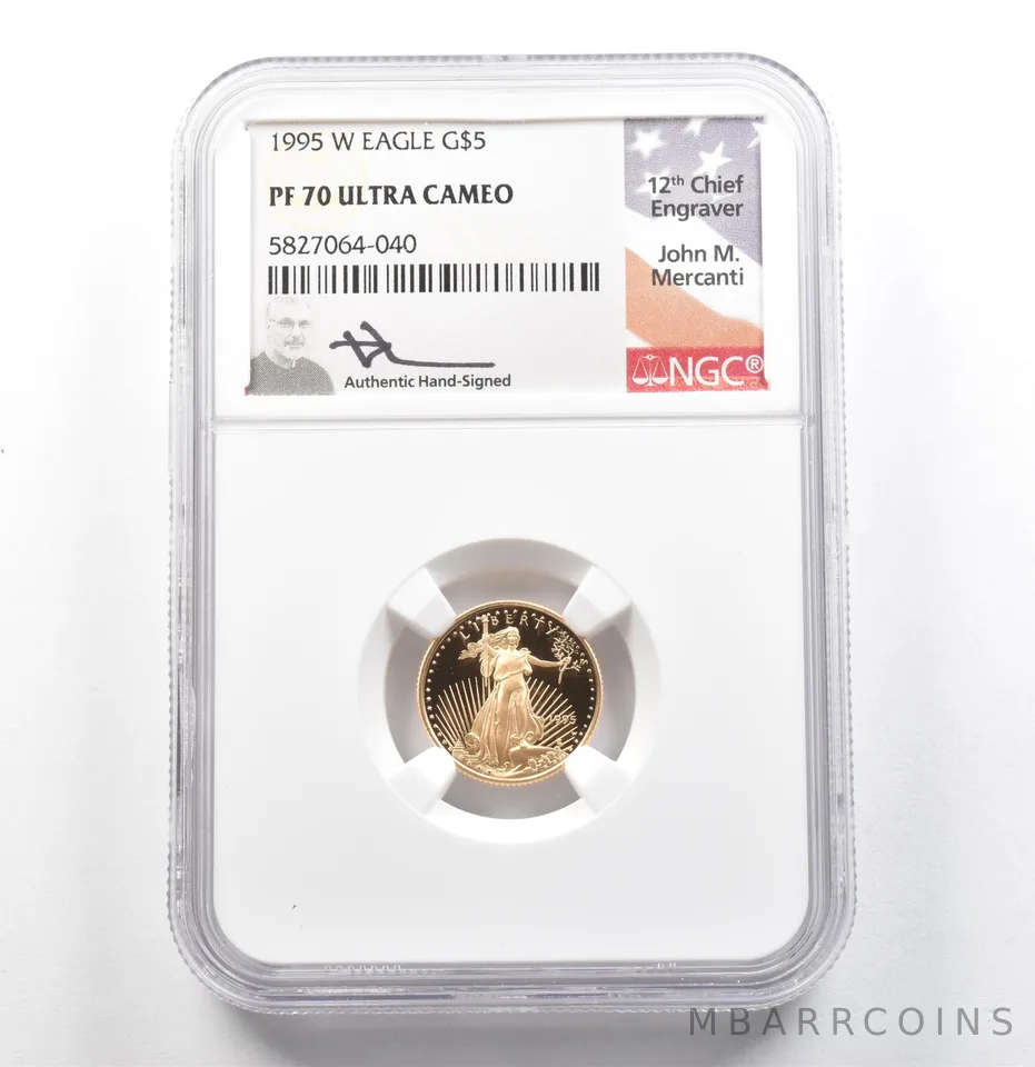 1995-W $5 American Gold Eagle Mercanti 1/10 Oz PF70 UCAM NGC *0093