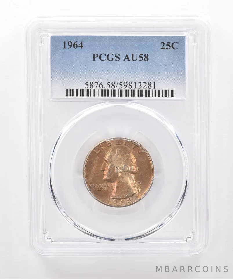1964 Washington Quarter AU58 PCGS Beautiful Tone *1892