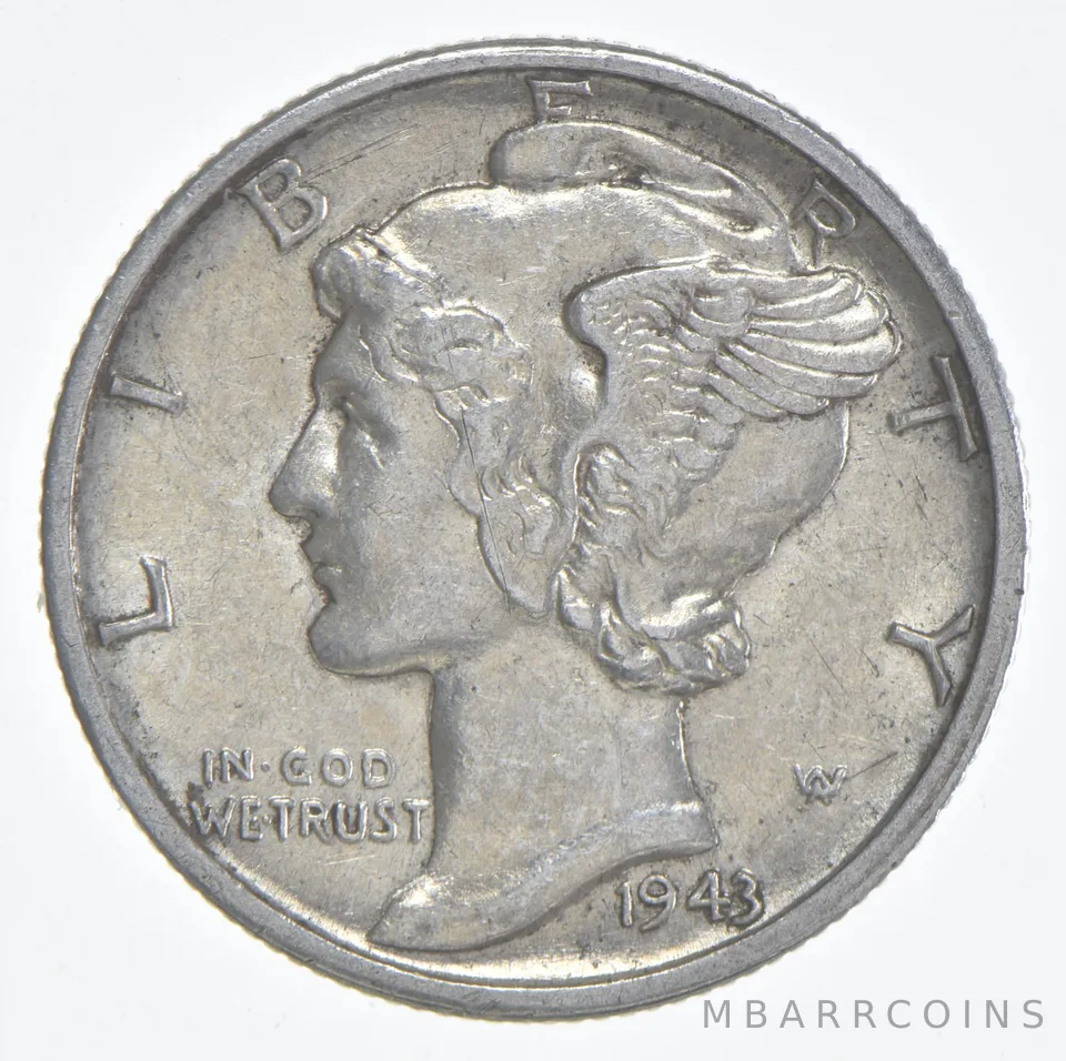 1943-D Mercury Dime 90% Silver AU Almost Unc