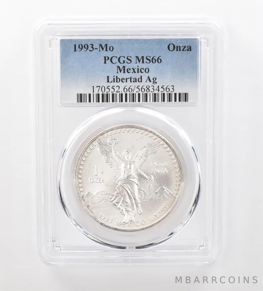1993 Mo Mexico 1 Onza Silver Libertad MS66 PCGS Beautiful Tone Reverse *0919