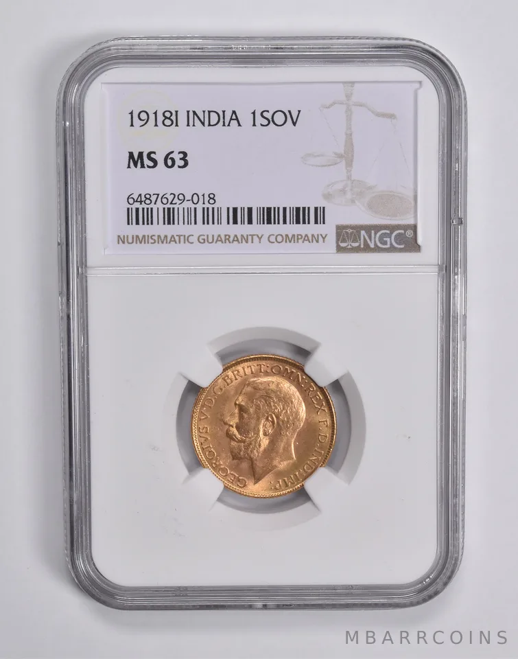 MS63 1918 I India Gold 1 Sovereign NGC a6506