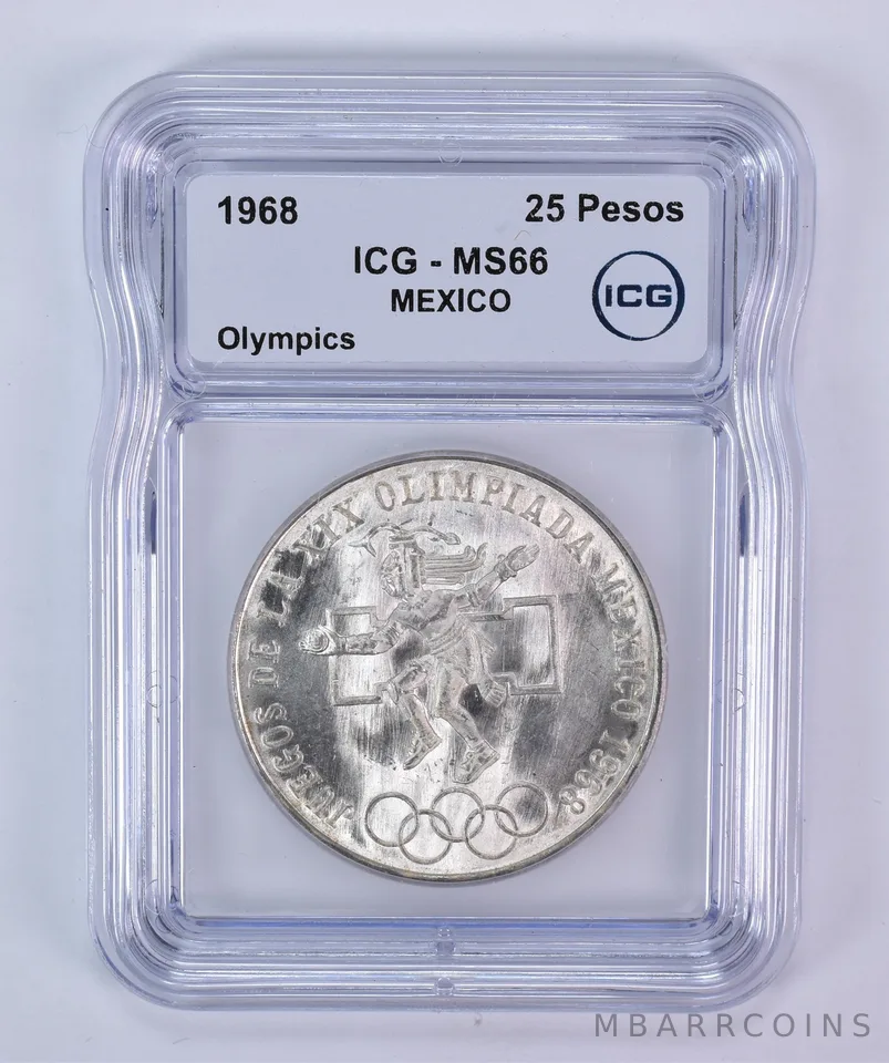 1968 Mo Mexico 25 Pesos Silver Olympics MS66 ICG