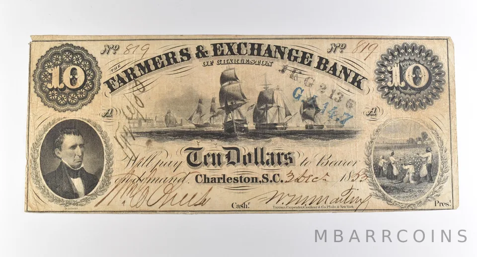 1853 $10 Charleston SC Farmers & Exchange Bank Obsolete Note *3843