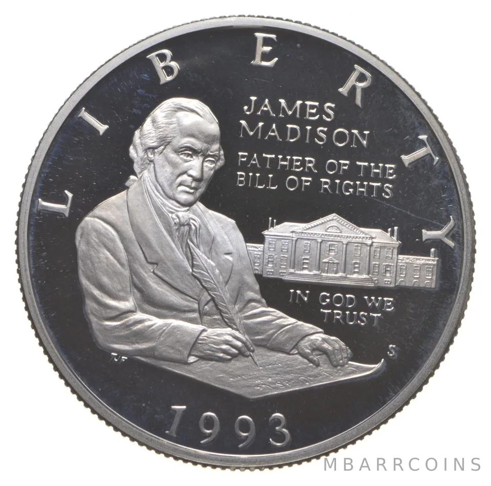 1993-S Proof Madison Bill of Rights Commemorative 90% Silver Half Dollar