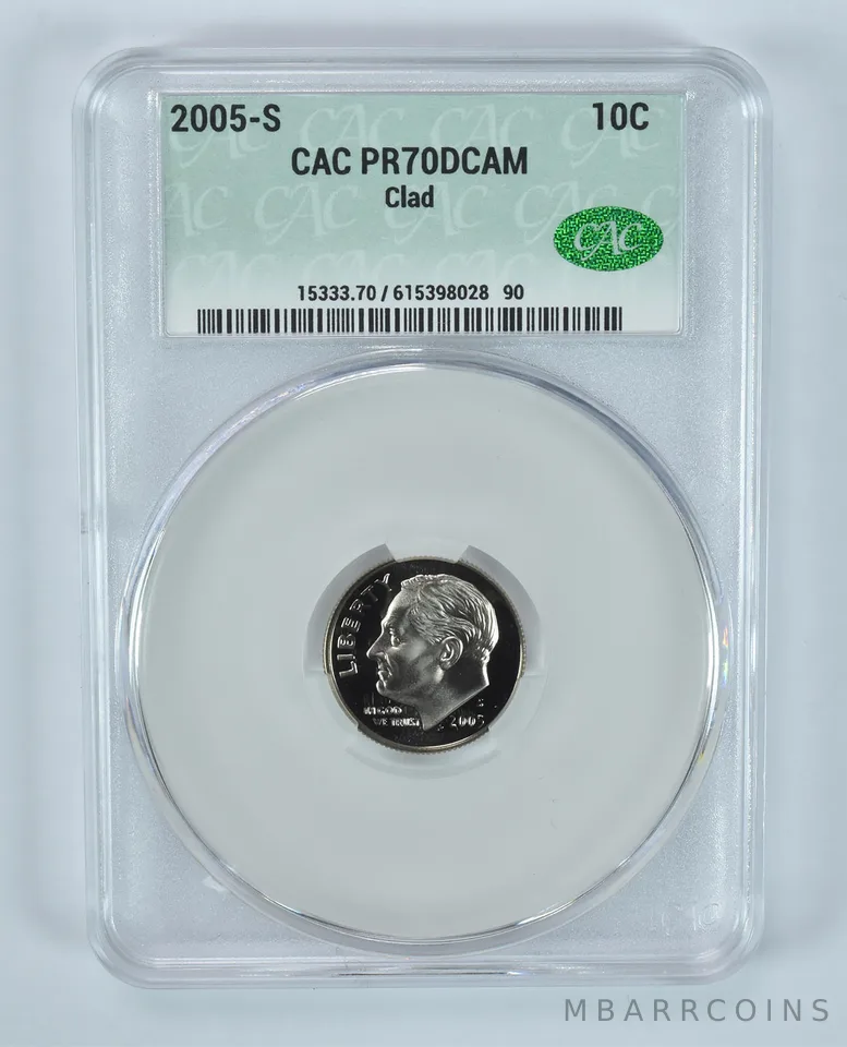 2005-S Roosevelt Dime CLAD PR70 DCAM CAC CACg