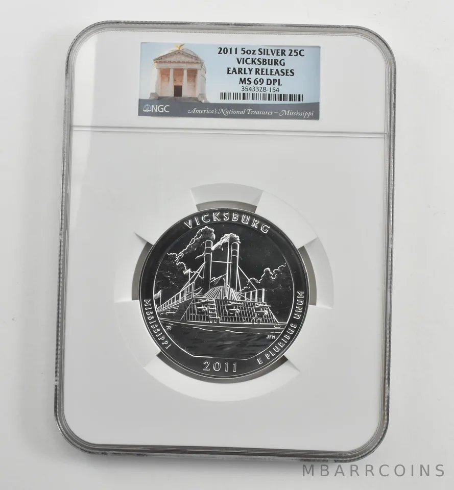 2011 5 Oz Silver Quarter America The Beautiful Vicksburg ER MS69 DPL NGC *1581