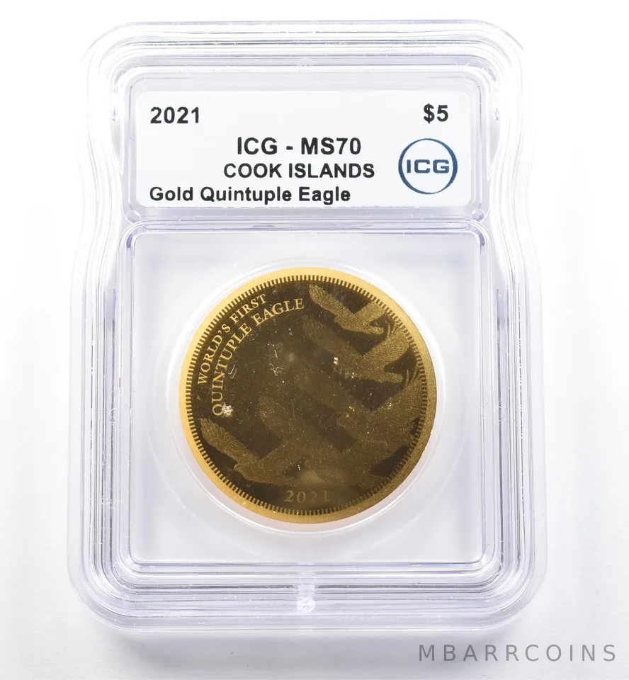 2021 Cook Islands 5 Dollars Gold Quintuple Eagle MS70 ICG *6099