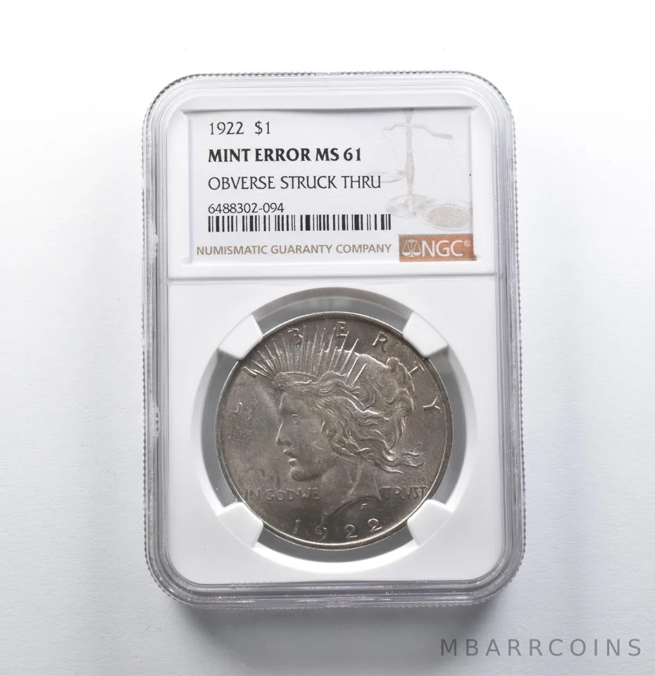 Mint Error MS61 1922 Peace Silver Dollar OBV Struck Thru NGC a2787