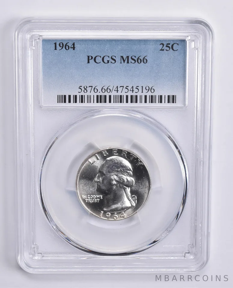 1964 Washington Quarter 25c MS66 PCGS Blue Lbl