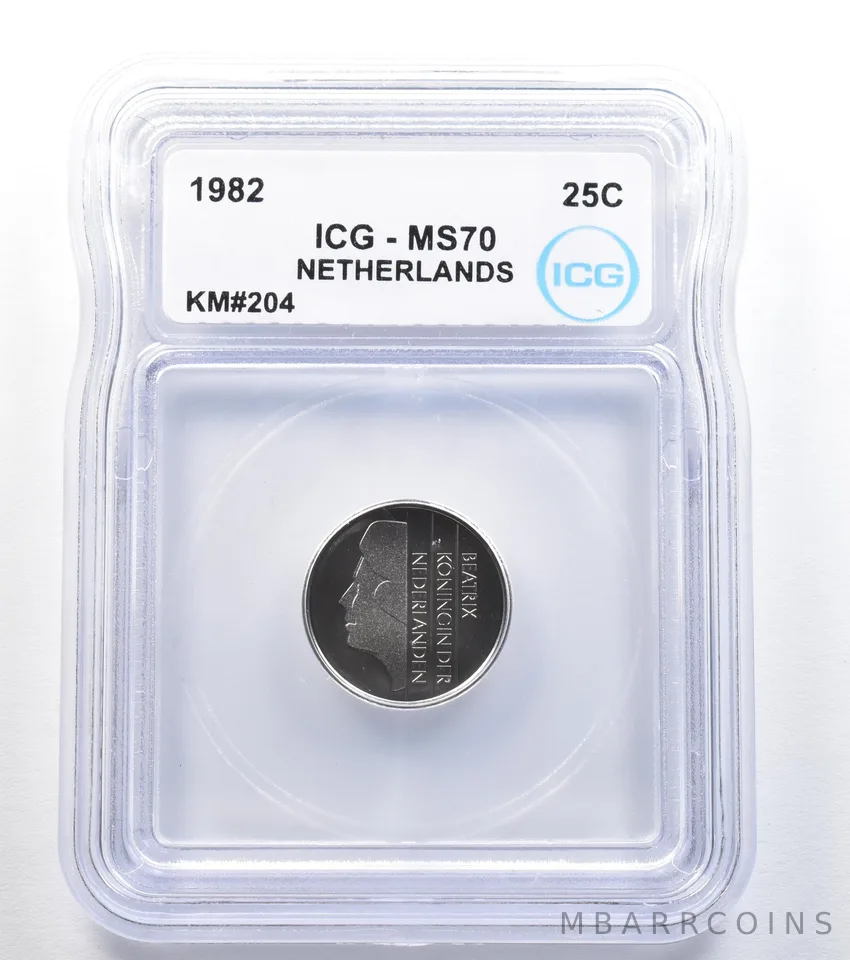 1982 Netherlands 25 Cents KM#204 MS70 ICG a7949