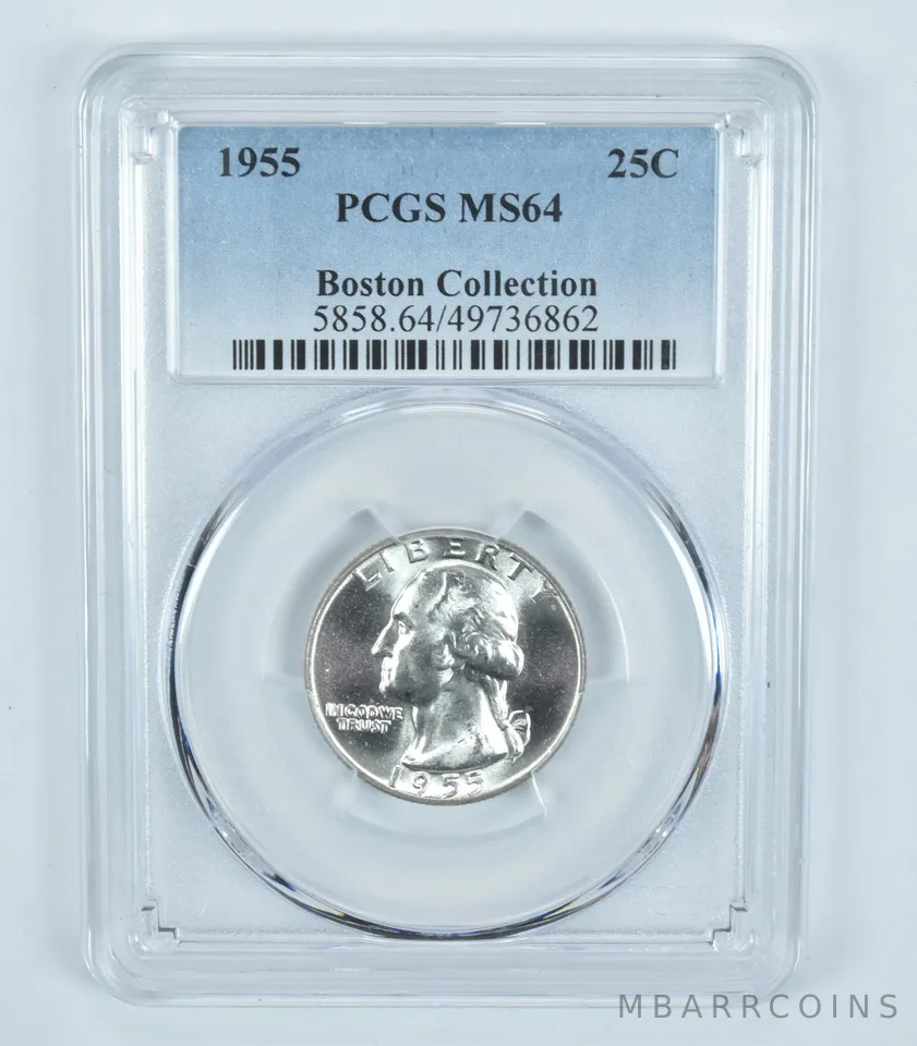 1955 Washington Quarter Boston Collection MS64 PCGS Blue Label
