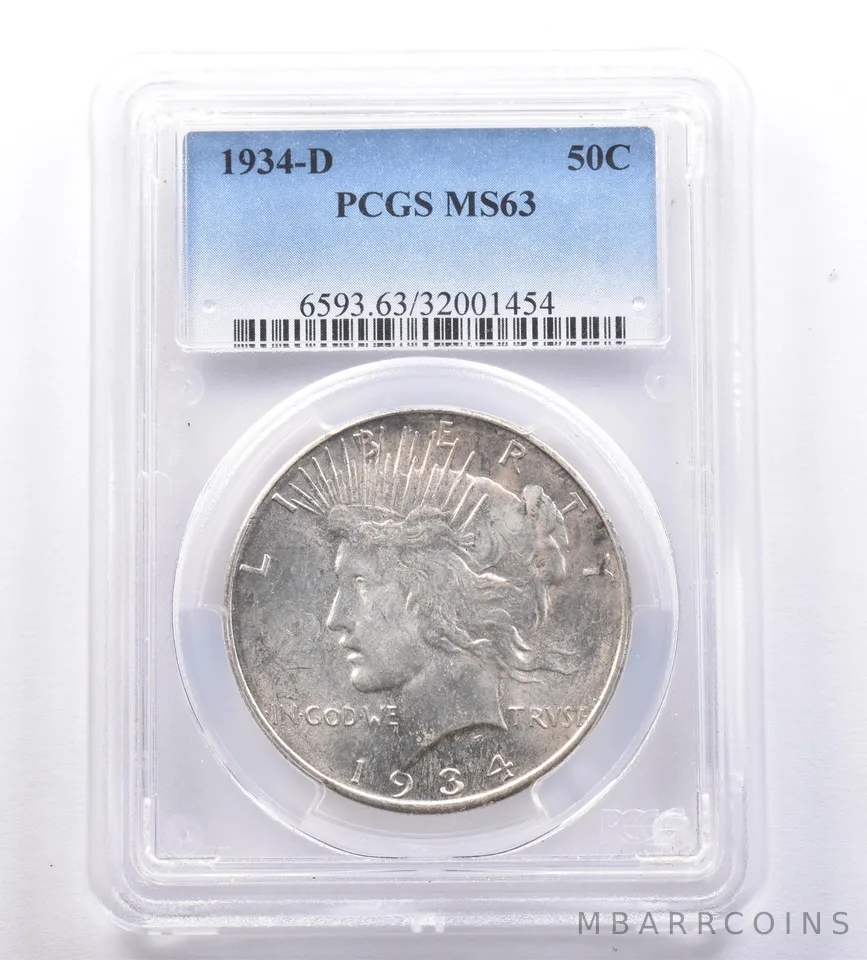 1934-D Peace Silver Dollar MS63 PCGS *8869